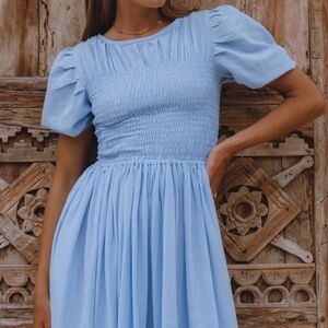 BALILN Sophie Smocked Linen Midi Dress M